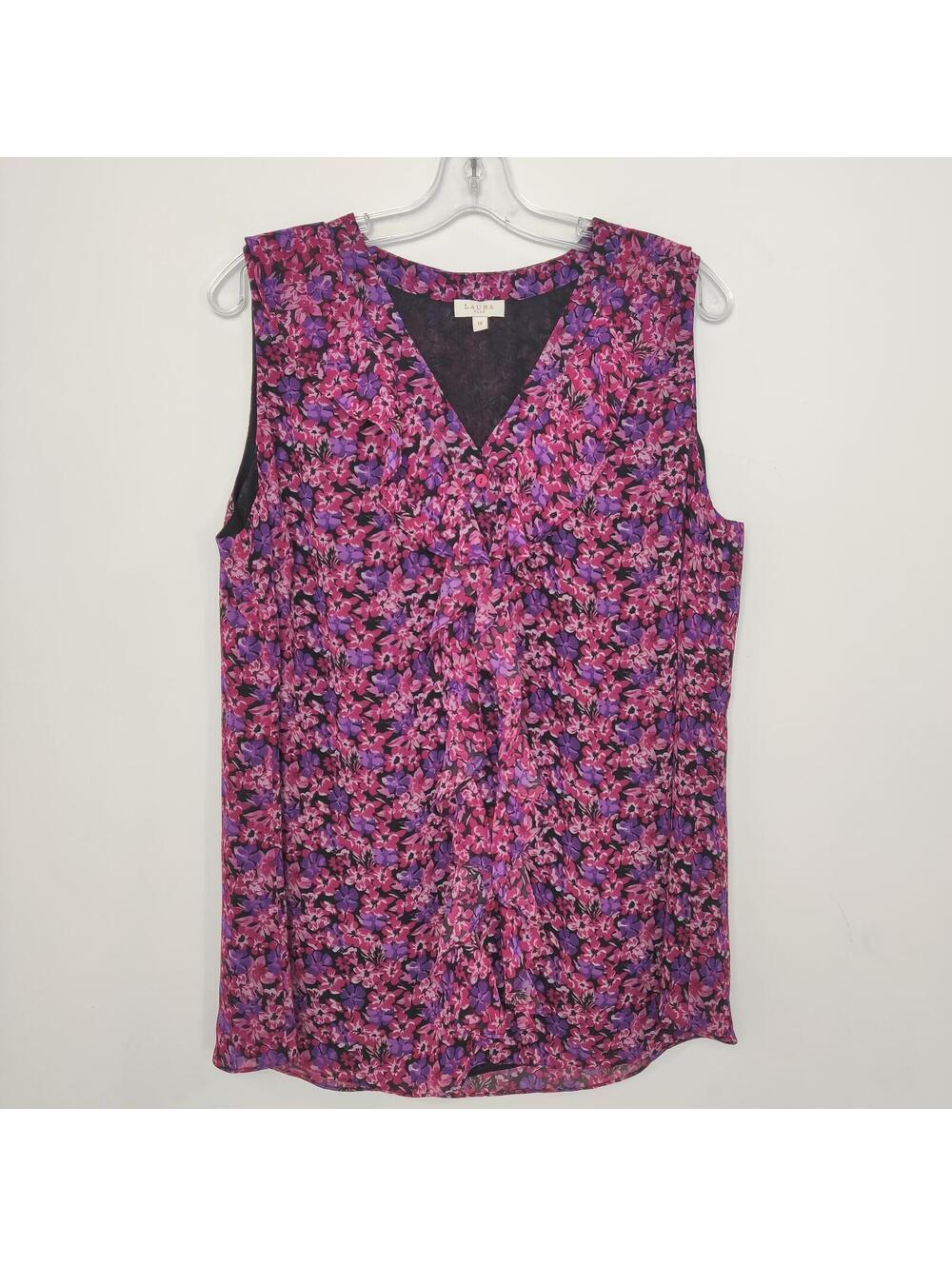 Sleeveless Floral V-Neck Blouse - Pink & Purple
